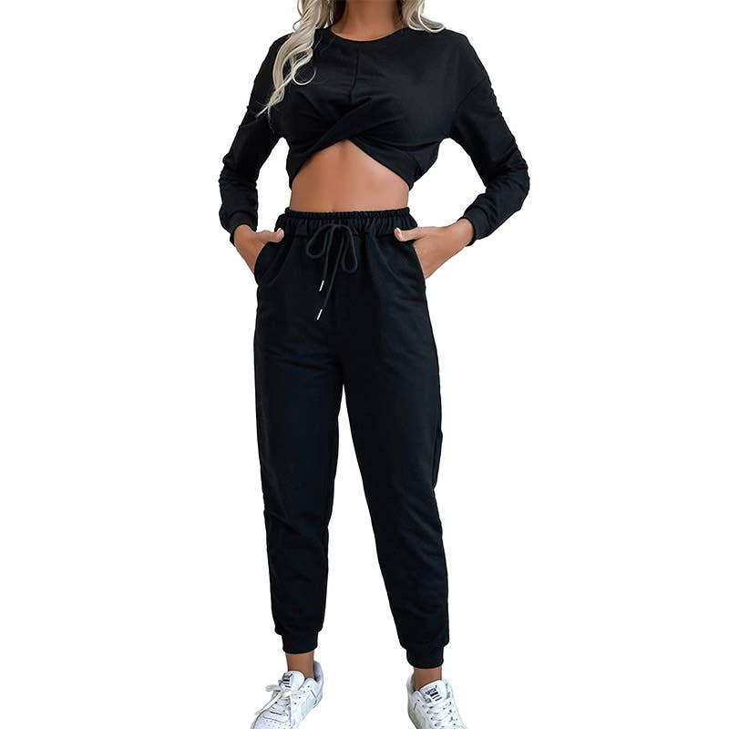 Knotted sweatshirt and long pants sportswear set