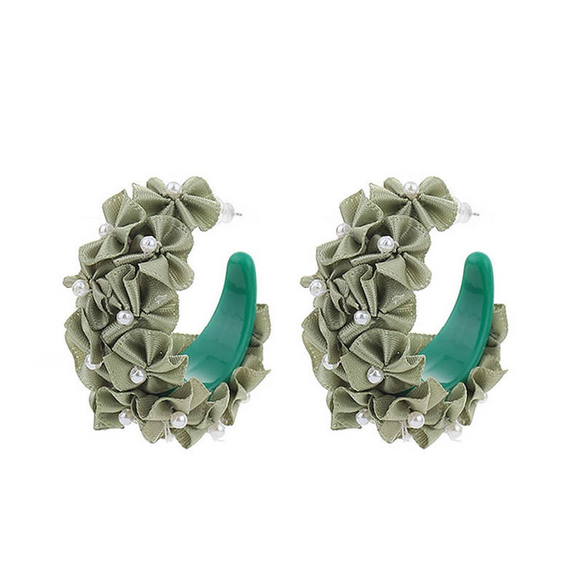 Handmade Fabric Flower C-Hoop Earrings Fresh Style