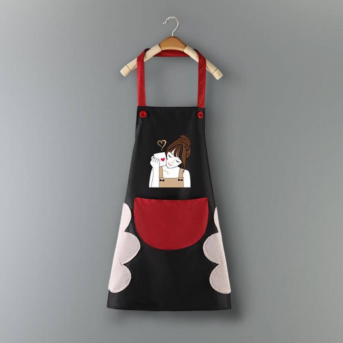 Coffee Girl Print Summer Thin Apron with pockets