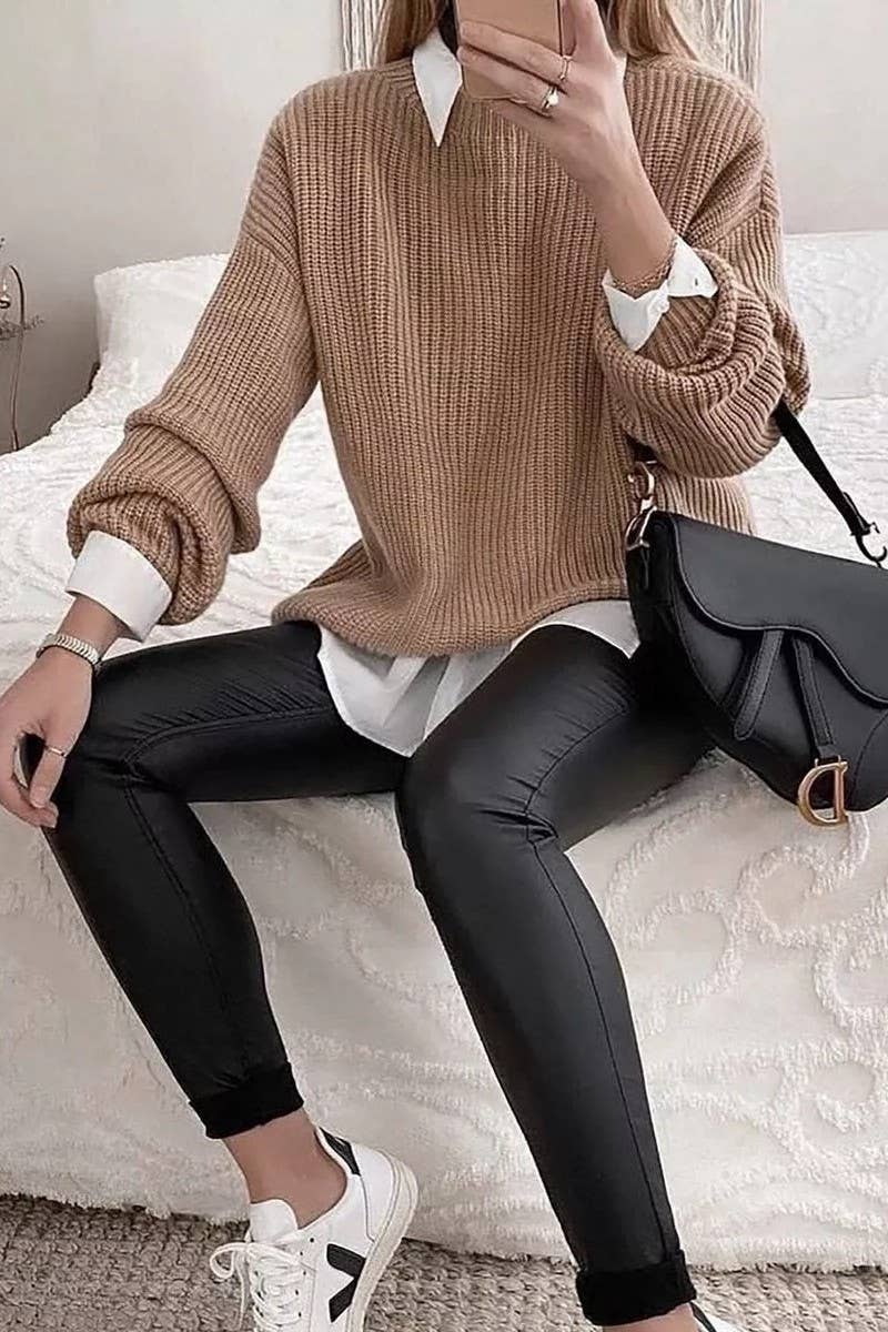 Large-size long-sleeved sweater with thick needles