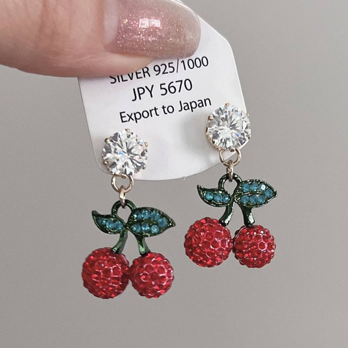 CUTE RED ZIRCON CHERRY EARRINGS