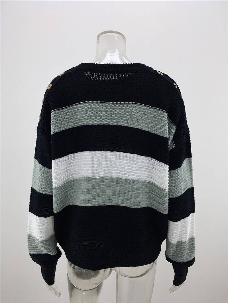 INTERCOLOR PATCHWORK PULLOVER LOOSE SWEATER