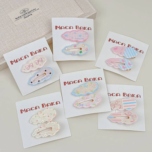 SWEET GIRL FLORAL BOW 2-PACK CLOUD HAIR CLIPS