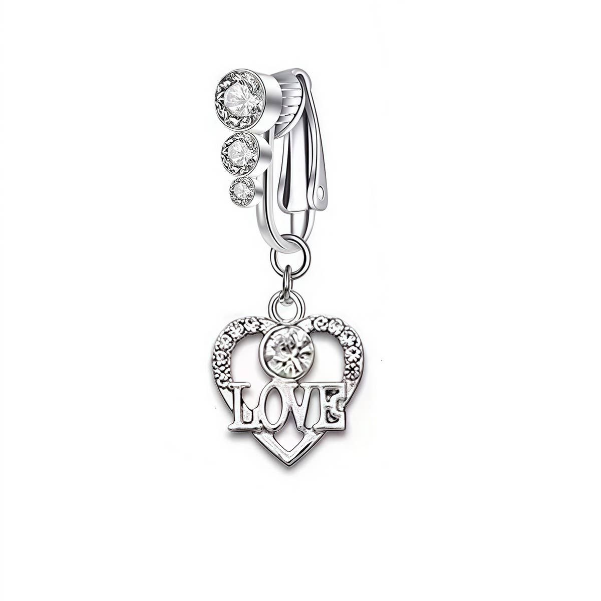 No-Piercing Navel Clip Ring with Moon&Heart Charm＿CWMM9227