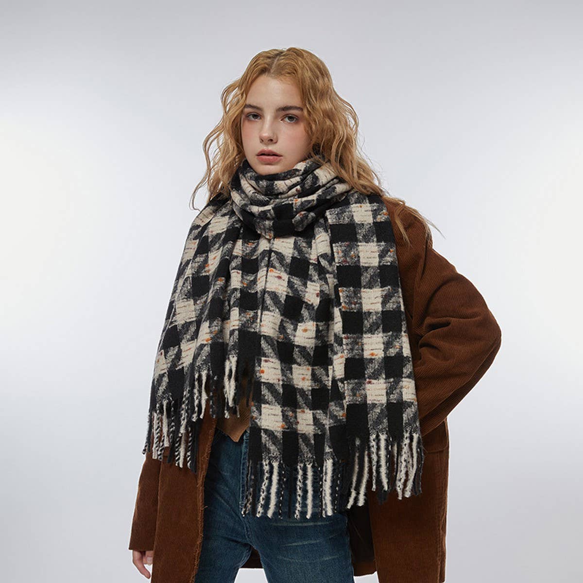 Houndstooth Scarf ? Soft Faux Cashmere Winter Wrap