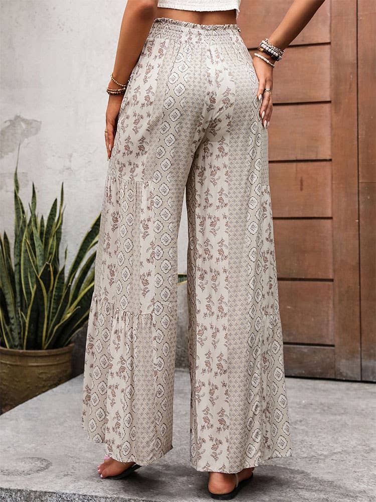 LACE-UP PATCHWORK WIDE-LEG PANTS