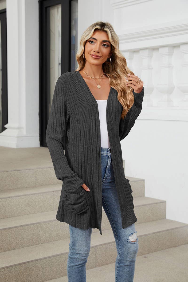 CWOCAL1923_BRUSHED POCKET LONG SLEEVE CARDIGAN COAT