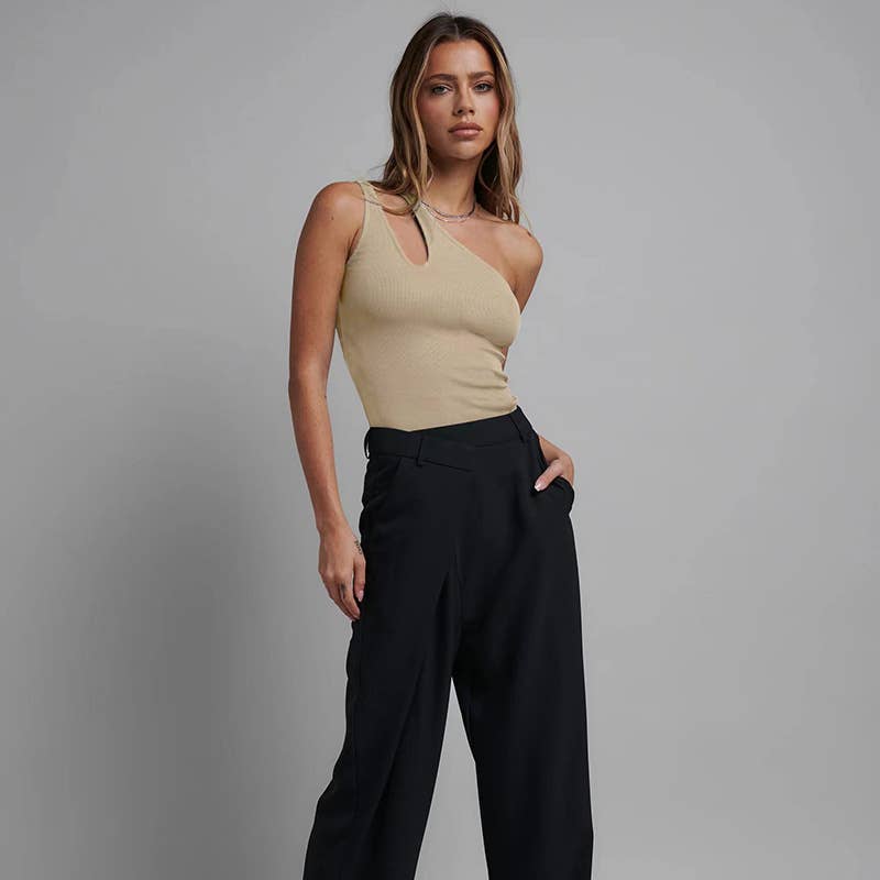 Sexy slim-fit cotton ribbed cutout onesie