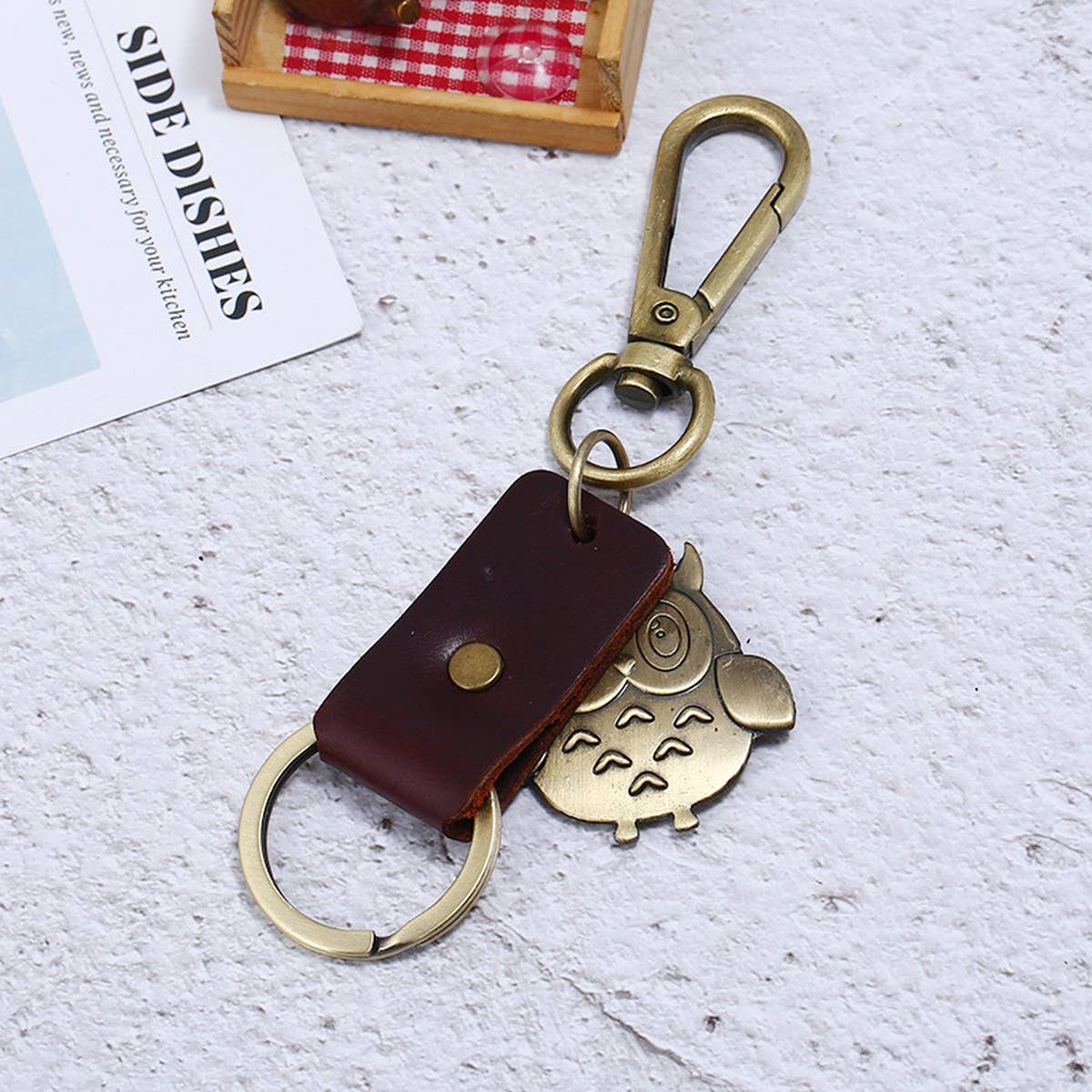 CREATIVE CARTOON OWL LEATHER CAR KEYCHAIN