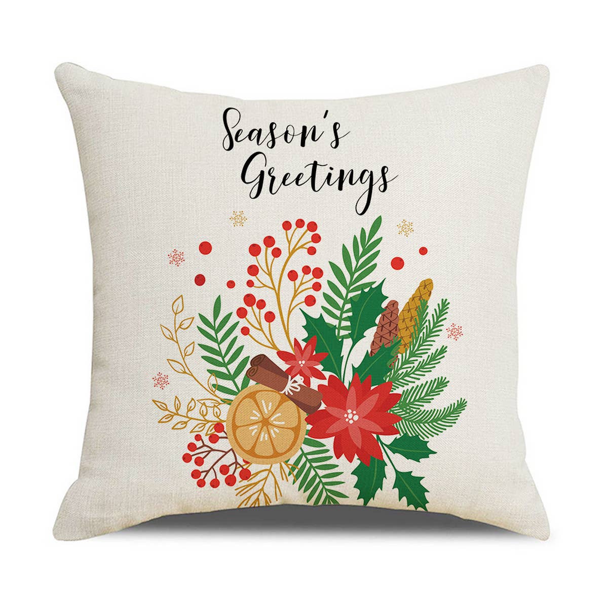 CHRISTMAS FESTIVE FLOWERS AND LEAVES PILLOWCASE