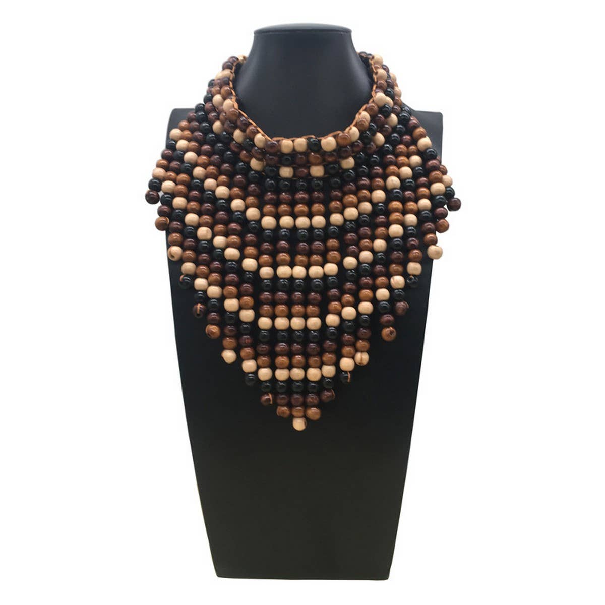HANDMADE BEADED TASSEL WOOD BEAD NECKLACE