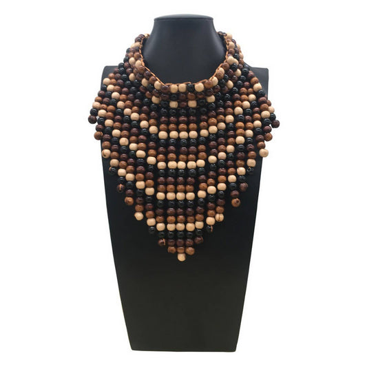 HANDMADE BEADED TASSEL WOOD BEAD NECKLACE