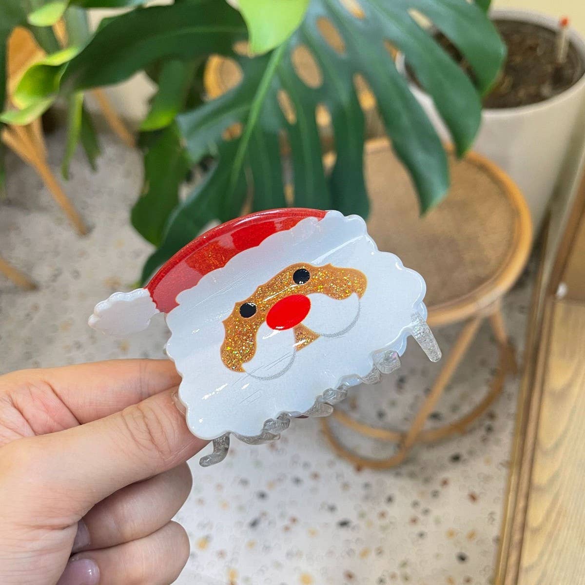 Christmas Hair Claw - Santa Bell Gift House Clip