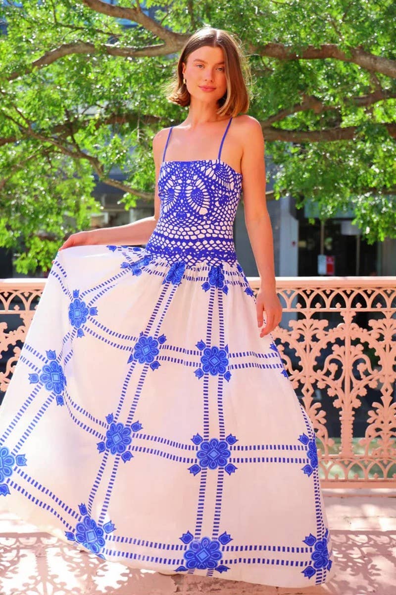 CWDMD5176_FLORAL LACE TRIM SPAGHETTI STRAP DRESS