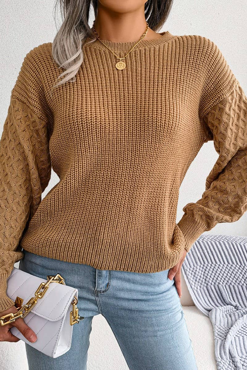 WOMEN FISHERMAN CABLE KNIT LOOSE FIT SWEATER_CWOSWL0464