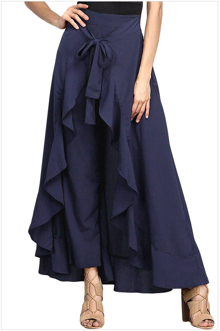 HIGH-WAISTED LONG FLANGED CHIFFON WIDE-LEG PANTS