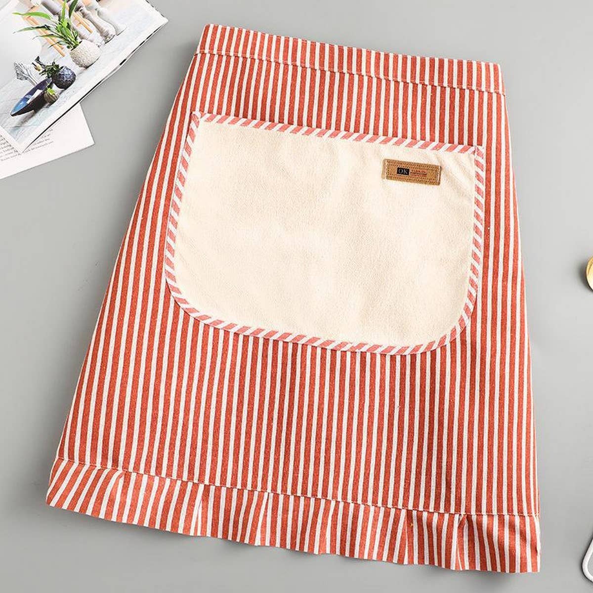 Stripe Half-length linen cooking Apron with pockets_CWMM2033