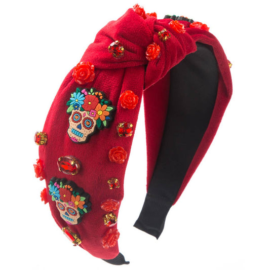 HALLOWEEN VELVET SKULL STEREOSCOPIC ROSE HEADBAND