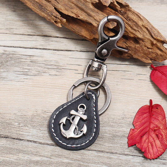 VINTAGE MEN'S BRONZE ALLOY COWHIDE KEYCHAIN