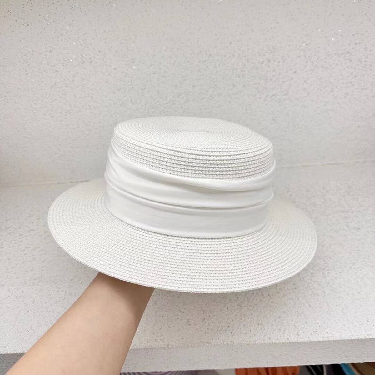 High-grade satin flat-top sun hat for women_CWAH3447