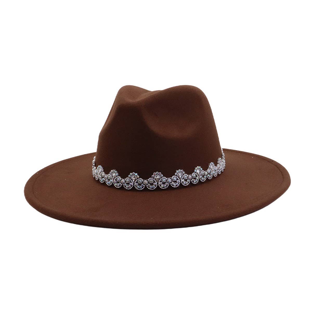 Men & Women Wool Blend Fedora Hat Heart Top_CWAH04386