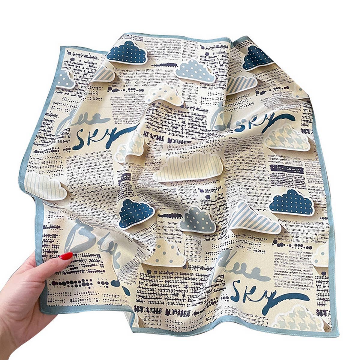 Silk Cloud Print Square Scarf ? Breathable & Light