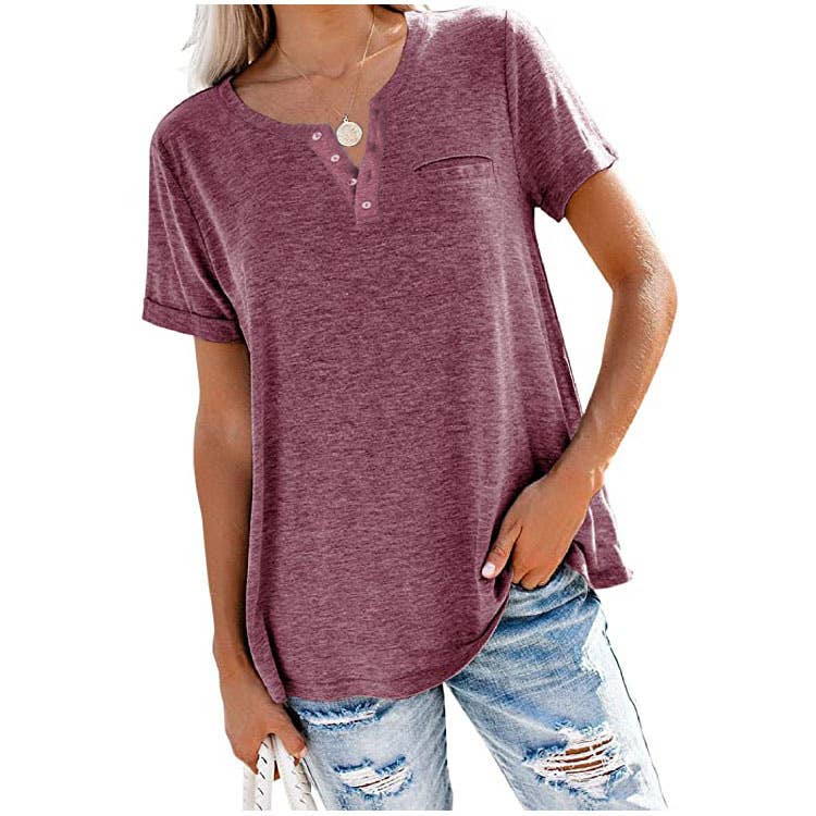 VERSATILE V-NECK SHORT-SLEEVED LOOSE T-SHIRT_CWTBLS02472
