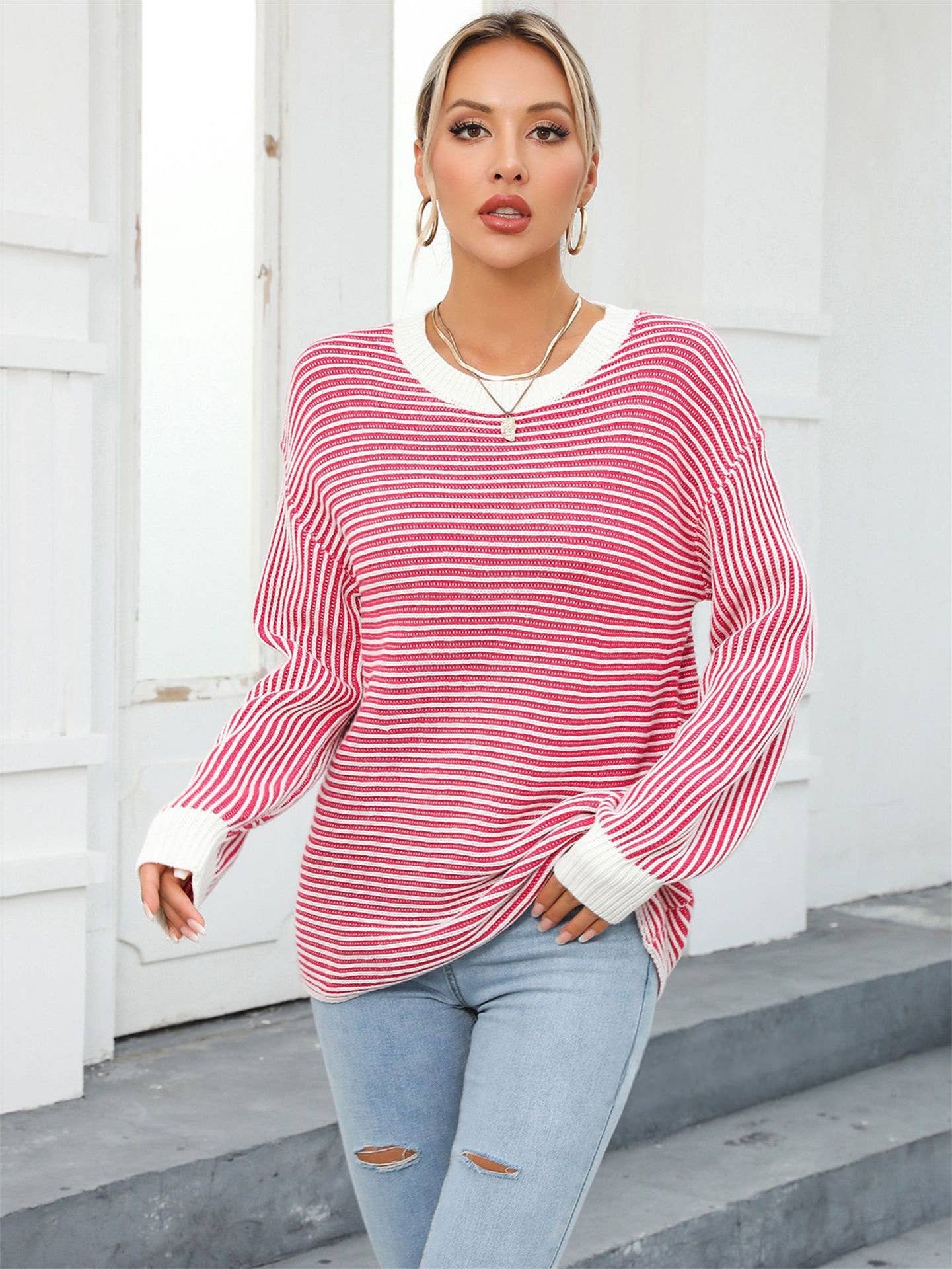 CWOSWL1037_Casual Crew Neck Pullover Long Sleeve Sweater