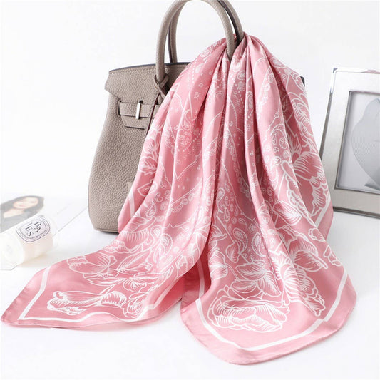 27in Paisley Lace Print Satin Square Scarf Women_CWASC1435