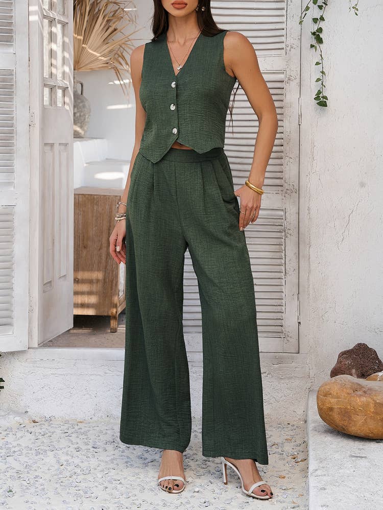 Leisure commute waistcoat wide-leg pantsuit