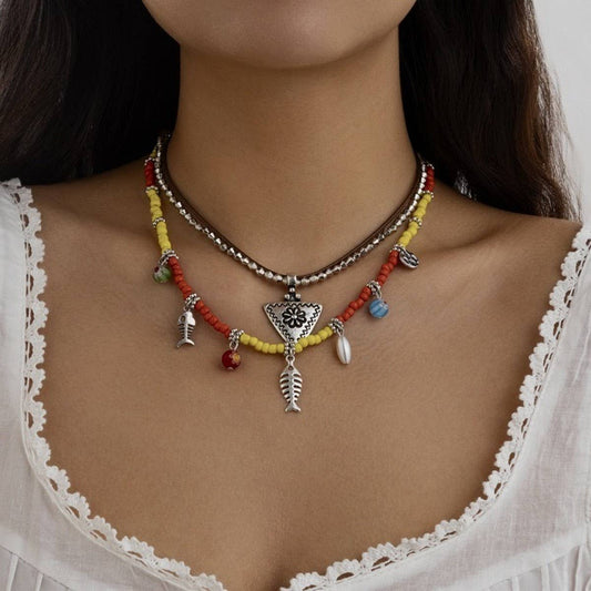 COLORFUL VINTAGE BOHEMIAN LAYERED NECKLACE