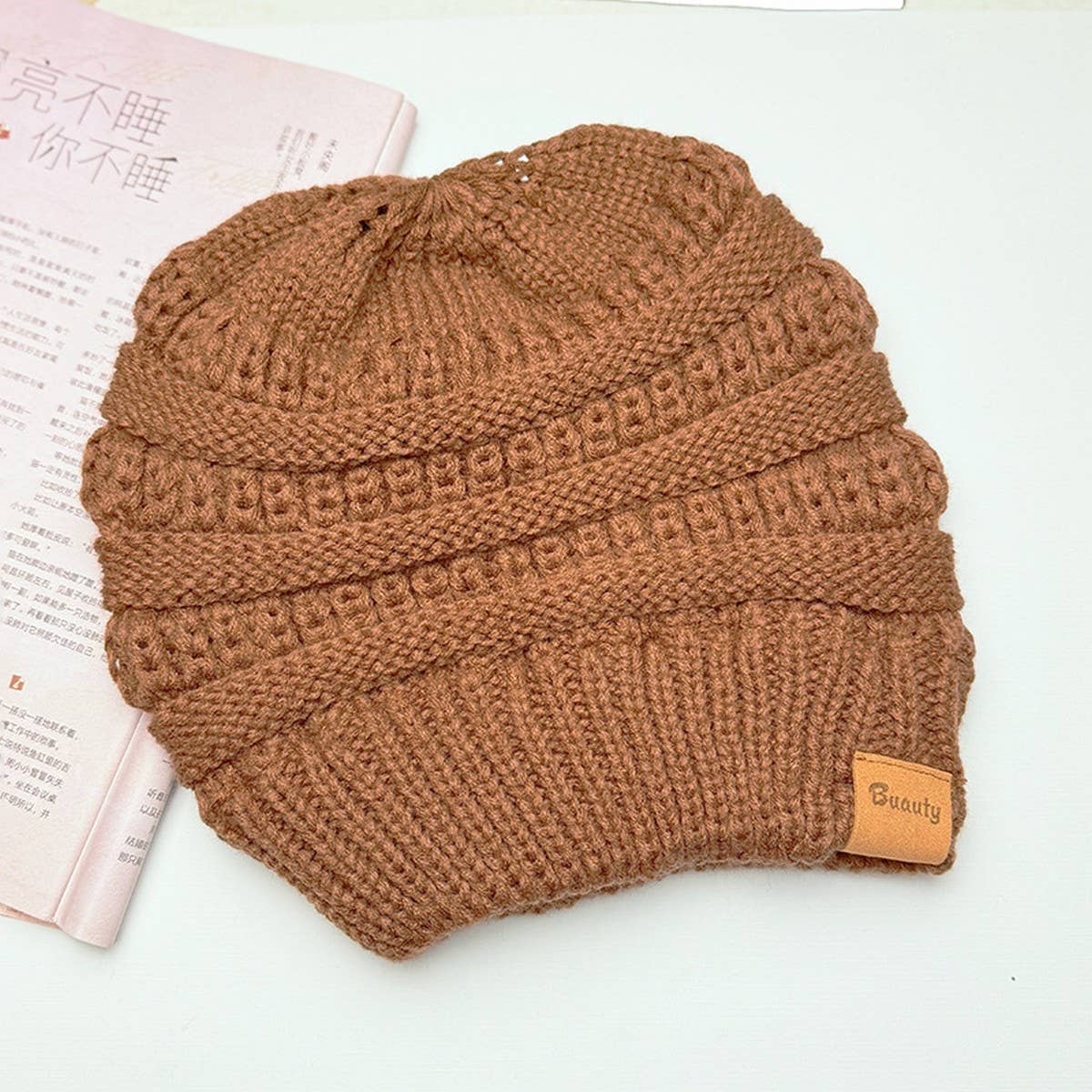 CWAH04348_CANDY COLOR KNIT BEANIE HAT WITH EAR HOLE