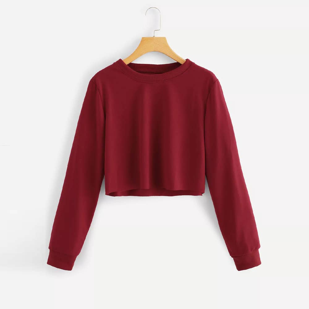 ROUND NECK SOLID COLOR LONG SLEEVE PULLOVER TOP