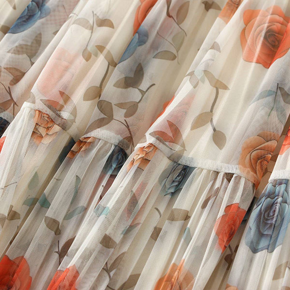 Reversible Rose Print Tulle Pleated Maxi Skirt