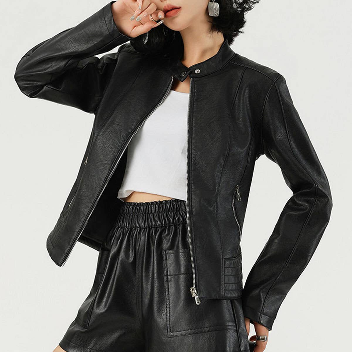 Women¡¯s Biker PU Jacket?Classic Moto Leather Coat