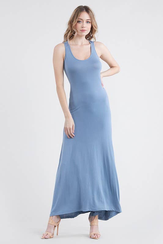 AWDMD281_SLEEVELESS VEST SOLID COLOR KNITTED LONG DRESS