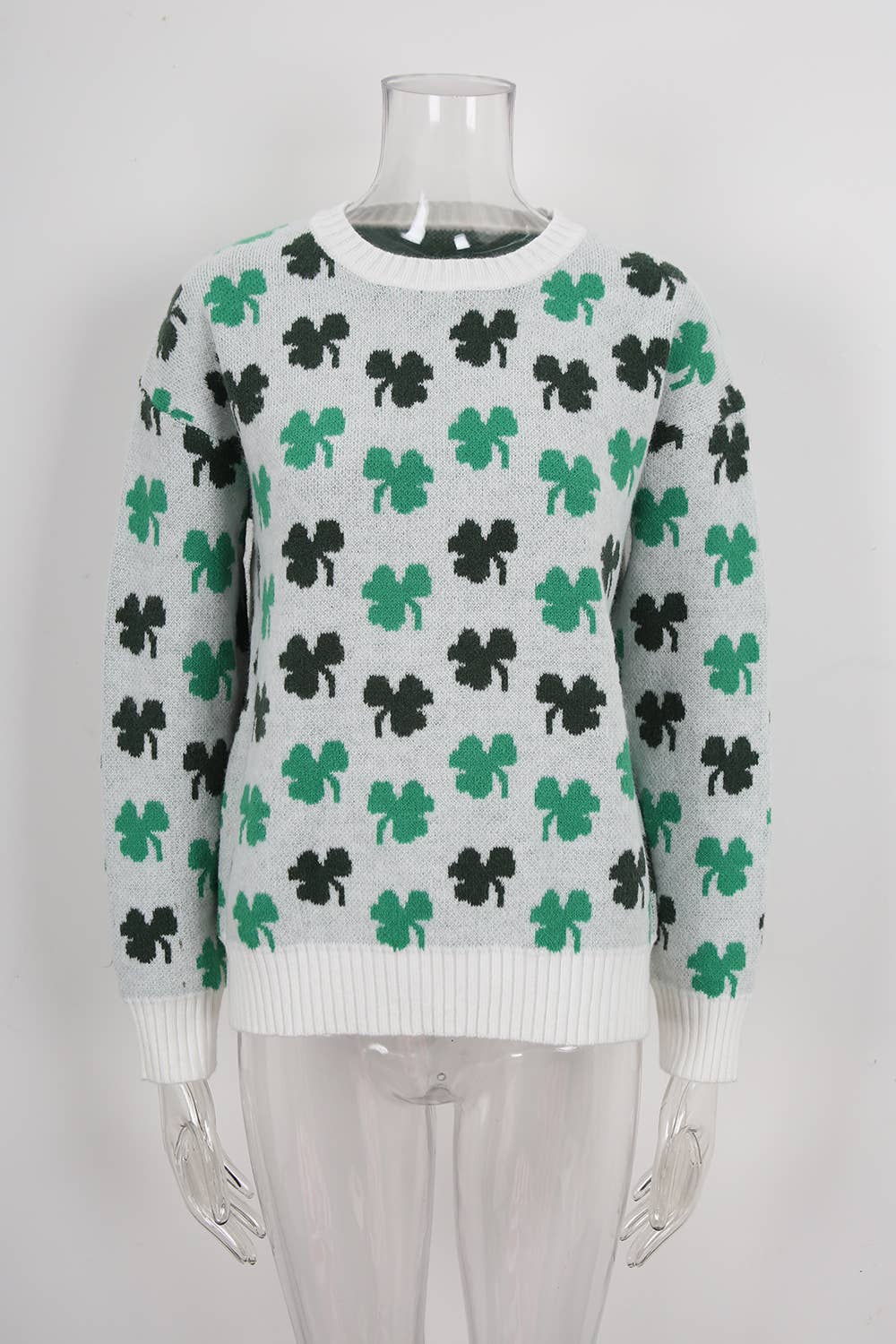 Trendy four-leaf clover jacquard knitted sweater