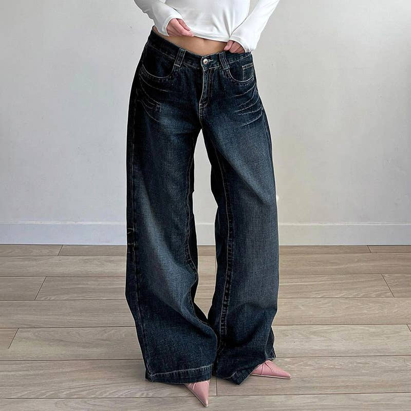 VINTAGE WASH WASH STRAIGHT LEG WIDE-LEG JEANS