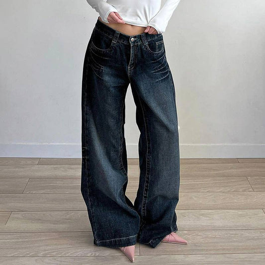 VINTAGE WASH WASH STRAIGHT LEG WIDE-LEG JEANS