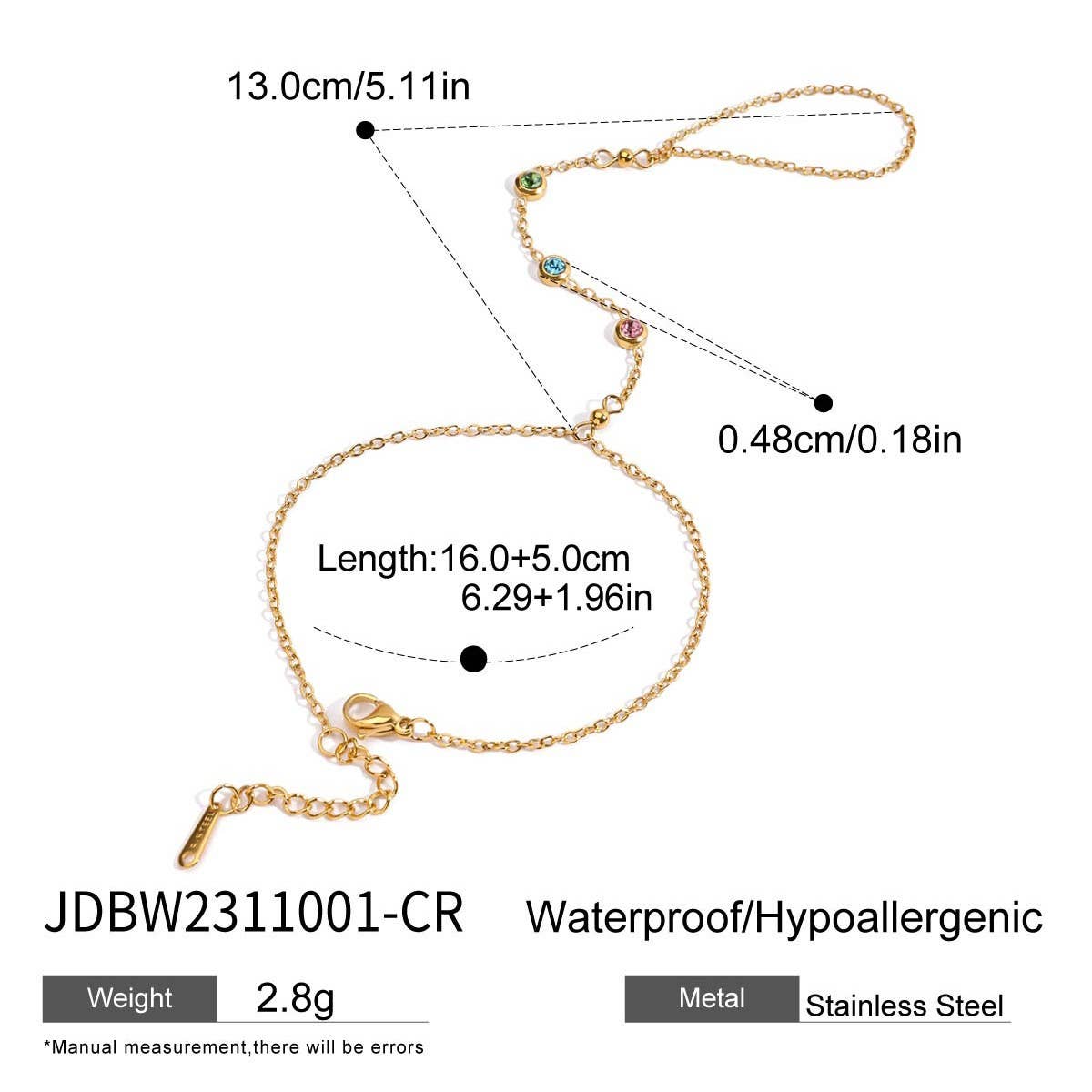 18K Gold Zircon Chain Ring Bracelet Titanium_CWAJE4649