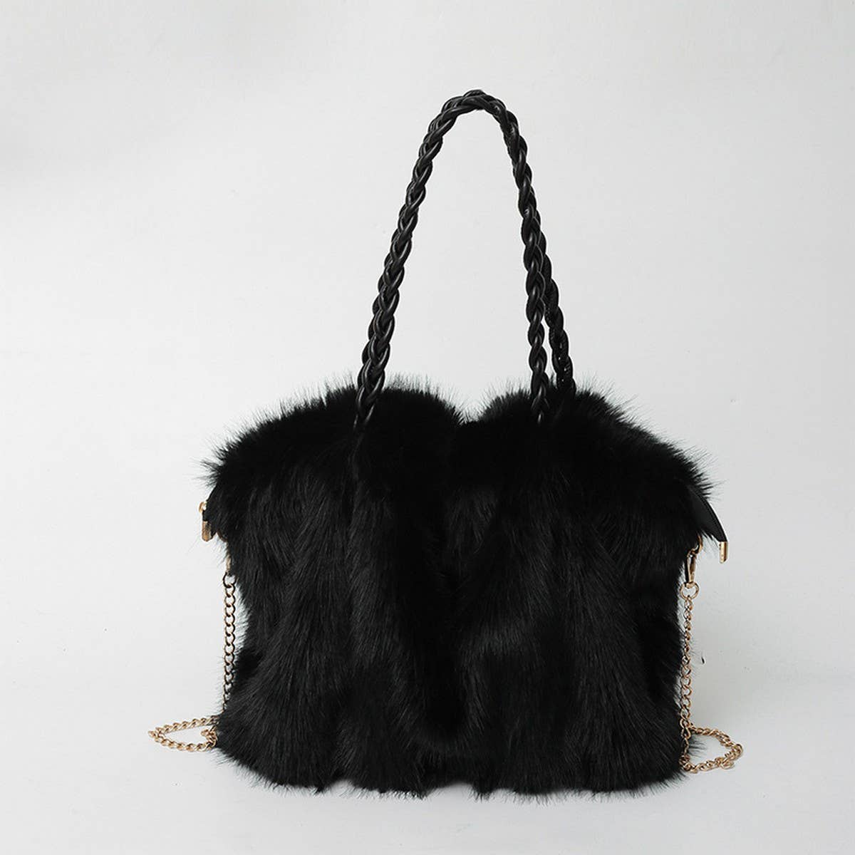 Quilted Plush Fur Bag Large Shoulder Handbag_CUAB00537