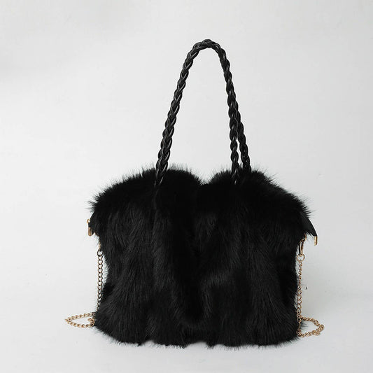 Quilted Plush Fur Bag Large Shoulder Handbag_CUAB00537