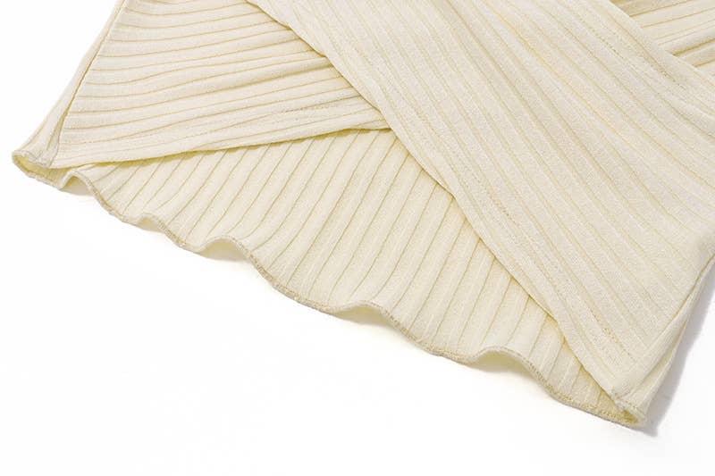 V-NECK LOW CUT THREAD FIT MIDRIFF LONG SLEEVE TOP