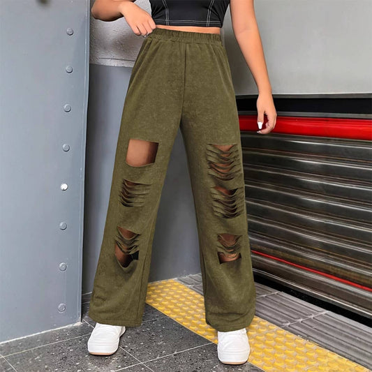 CASUAL CUT RUBBER WAIST PERSONALIZED RIPPED PANTS
