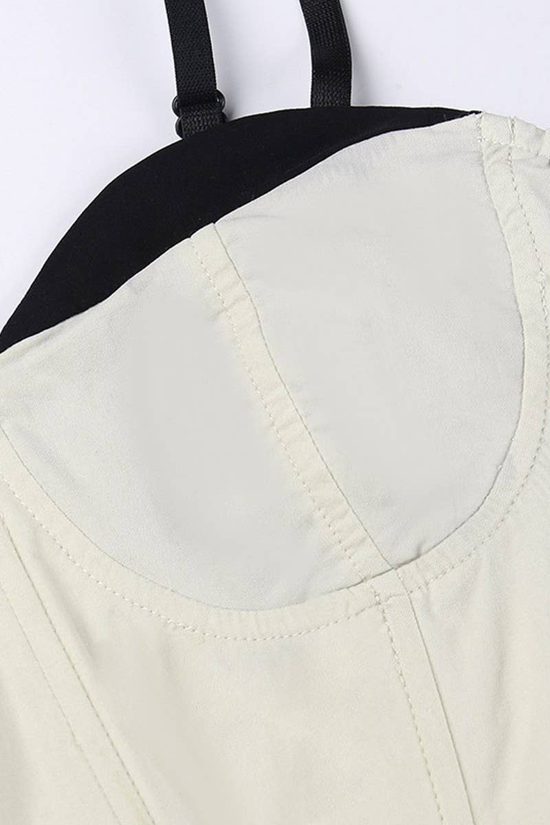 Cwttk0699_Contrast-Color Trim Waist-Revealing Camisole Top