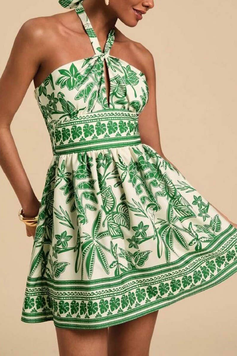 CWDHL01112_RETRO CORSETED FLORAL HALTER DRESS