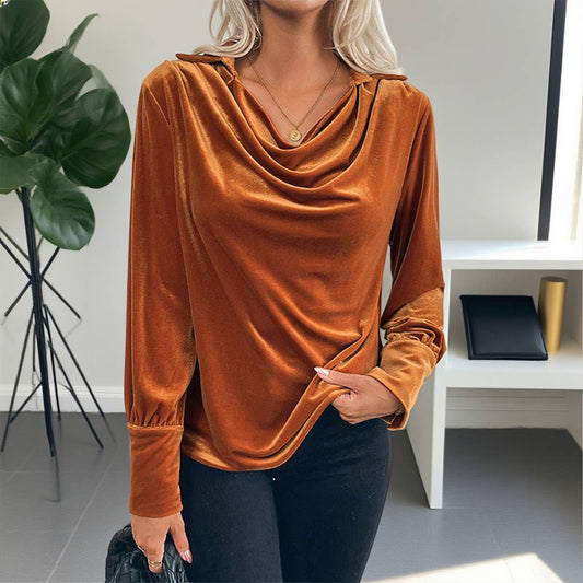 Vintage pile collar solid color velvet shirt