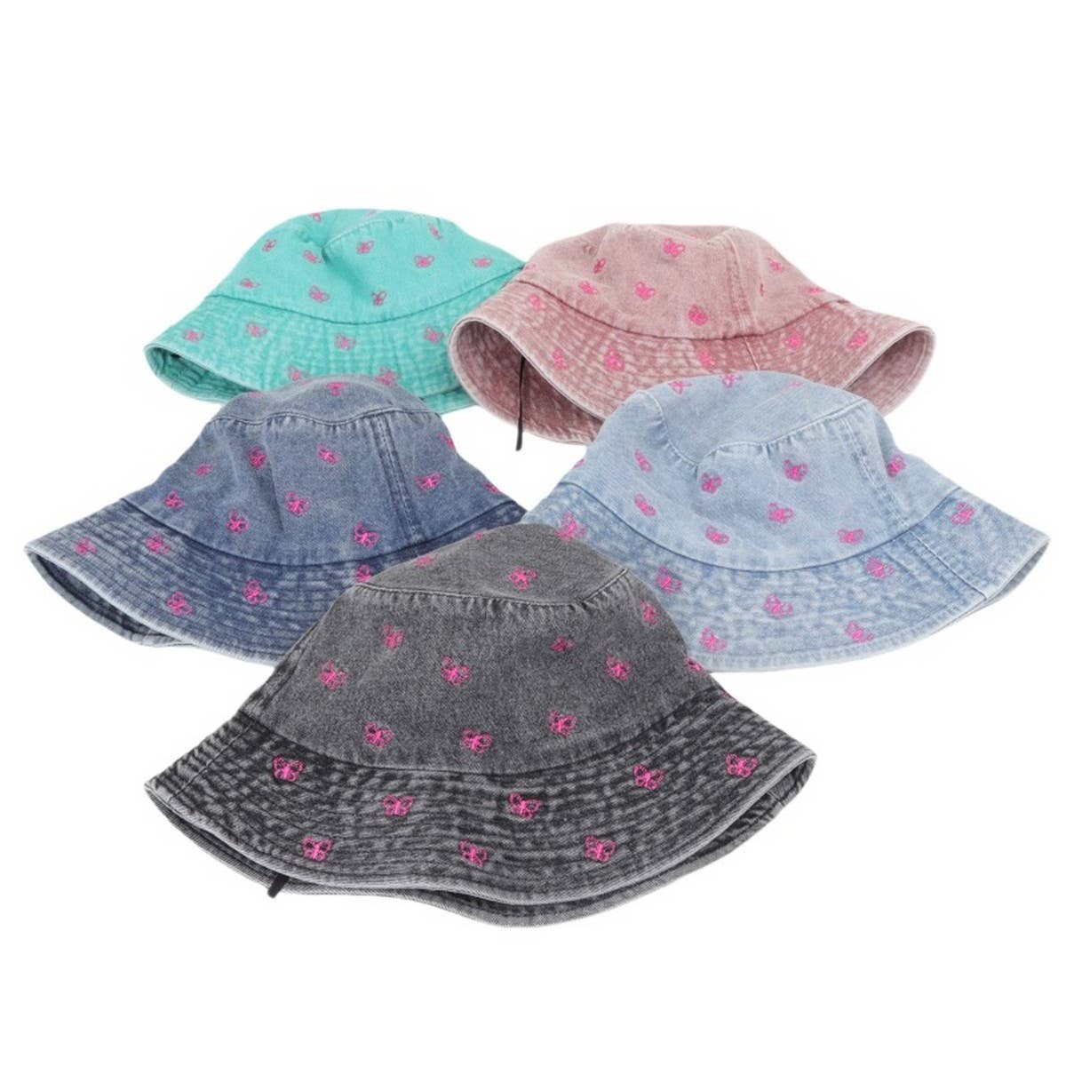CWAH1520_VINTAGE BUTTERFLY EMBROIDERY DENIM BUCKET HAT