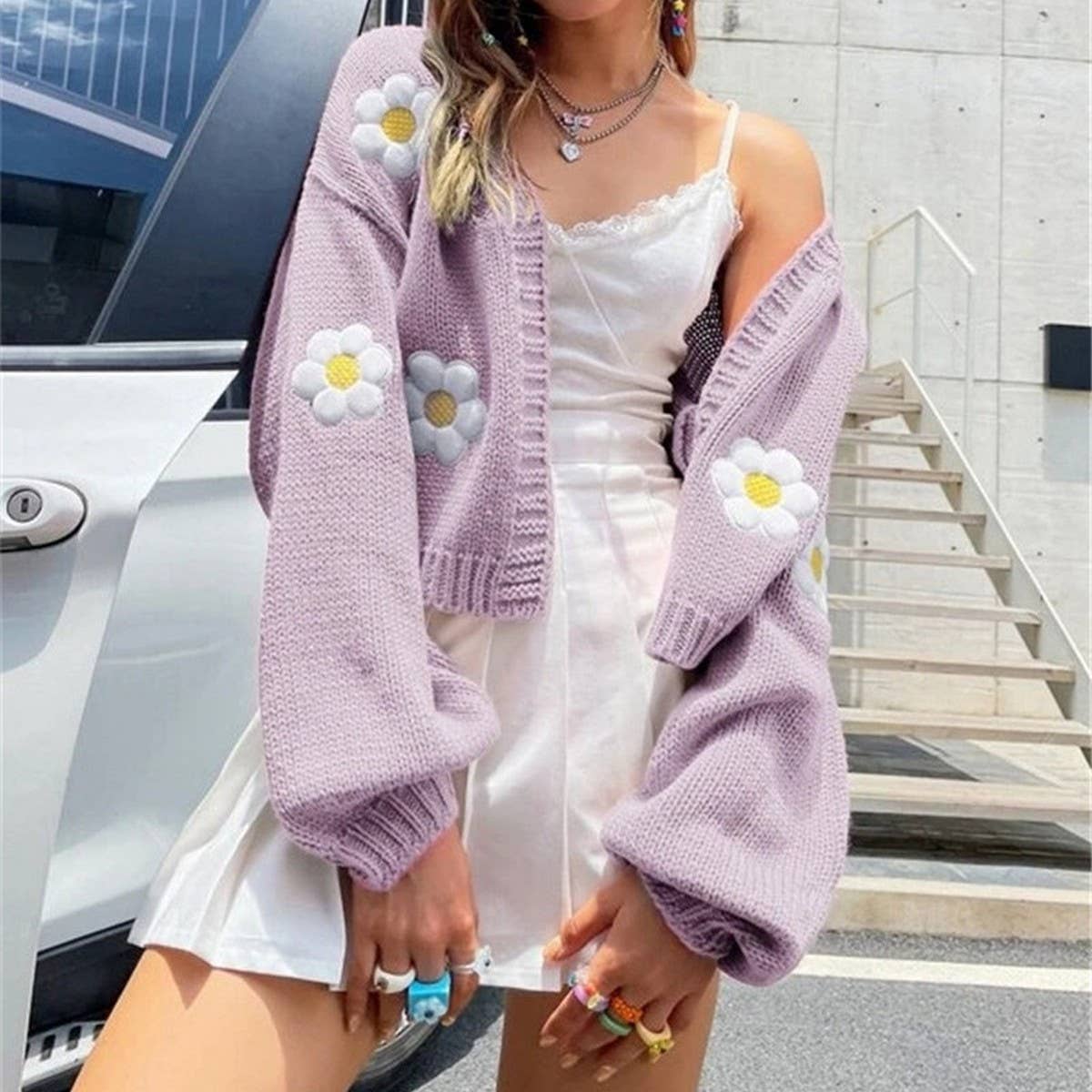 Women's Floral Knit Cardigan Sweater Coat