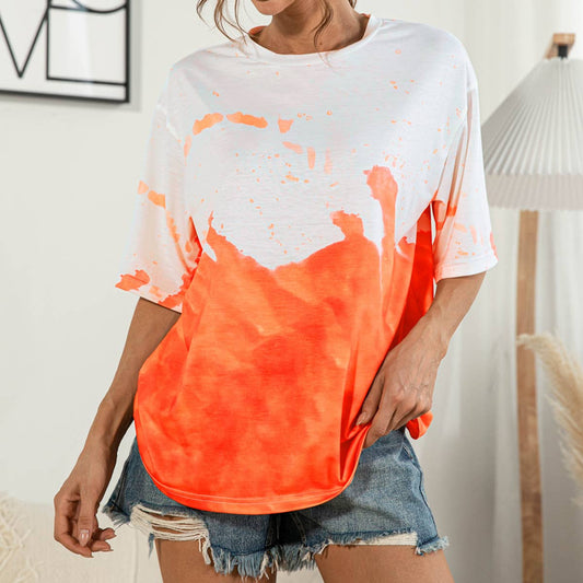 Tie-dyed and printed casual loose T-shirt